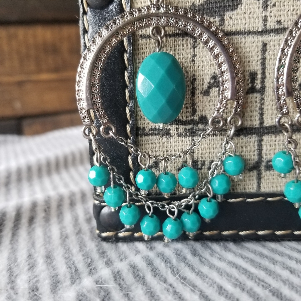 Turquoise & silver boho tribal earrings - Picture 5 of 5